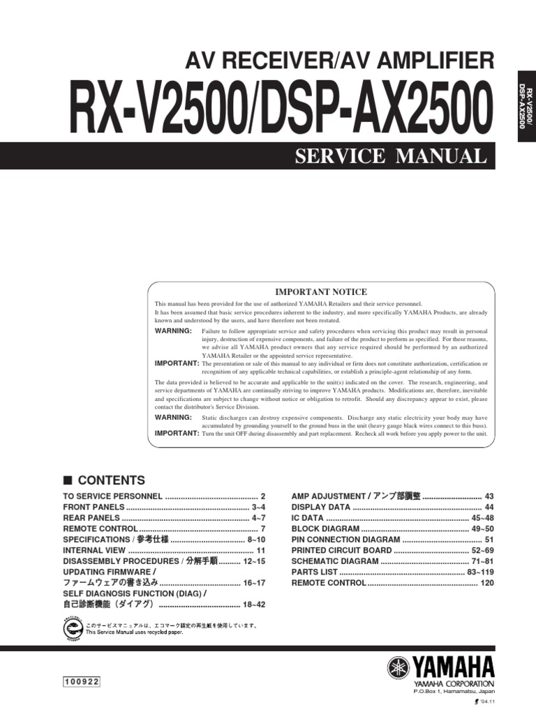Yamaha RX-V2500 Service Manual | PDF | Solder | Printed Circuit Board