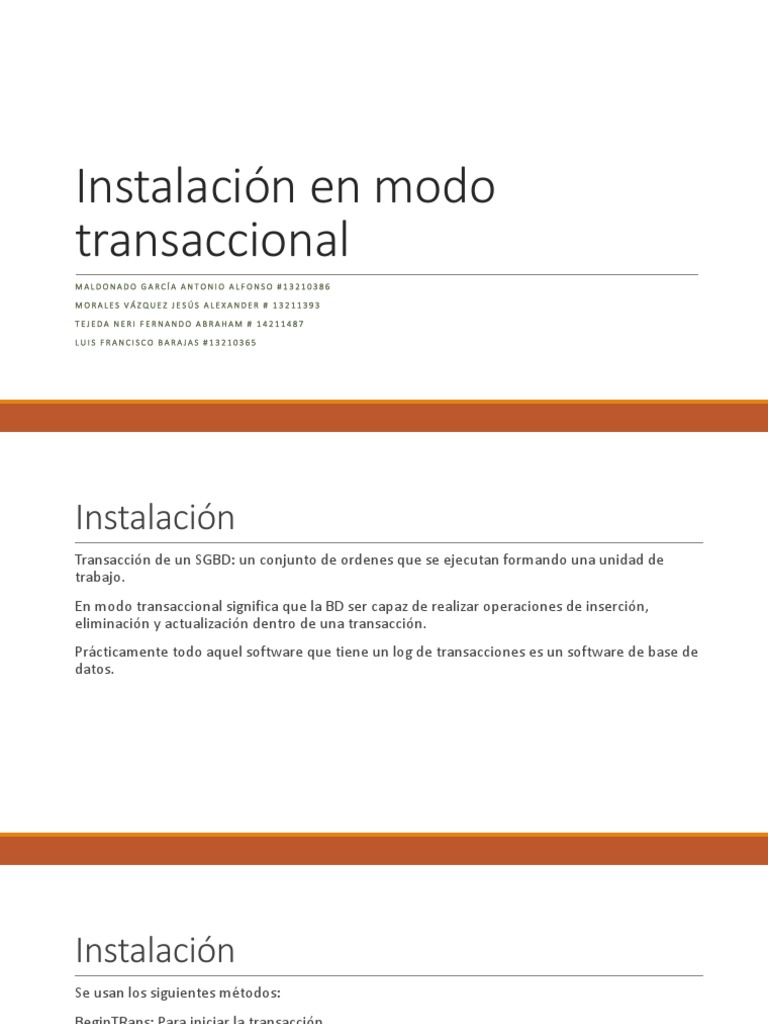 Instalación en Modo Transaccional PDF Informática