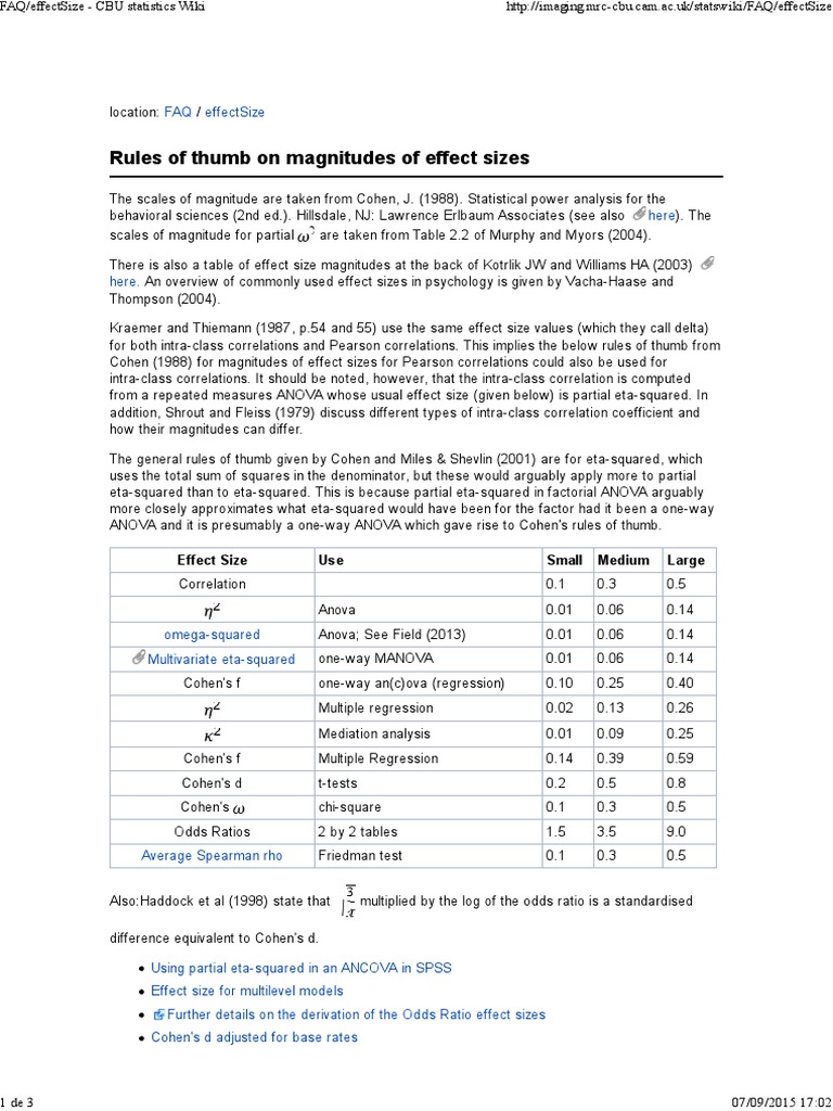 Kollegium champignon oversvømmelse EffectSize - CBU Statistics Wiki | PDF | Effect Size | Student's T Test
