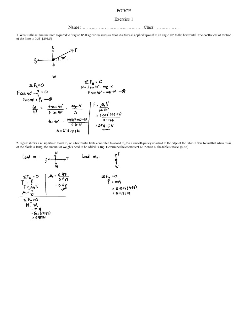 Force and Friction Exercises | PDF