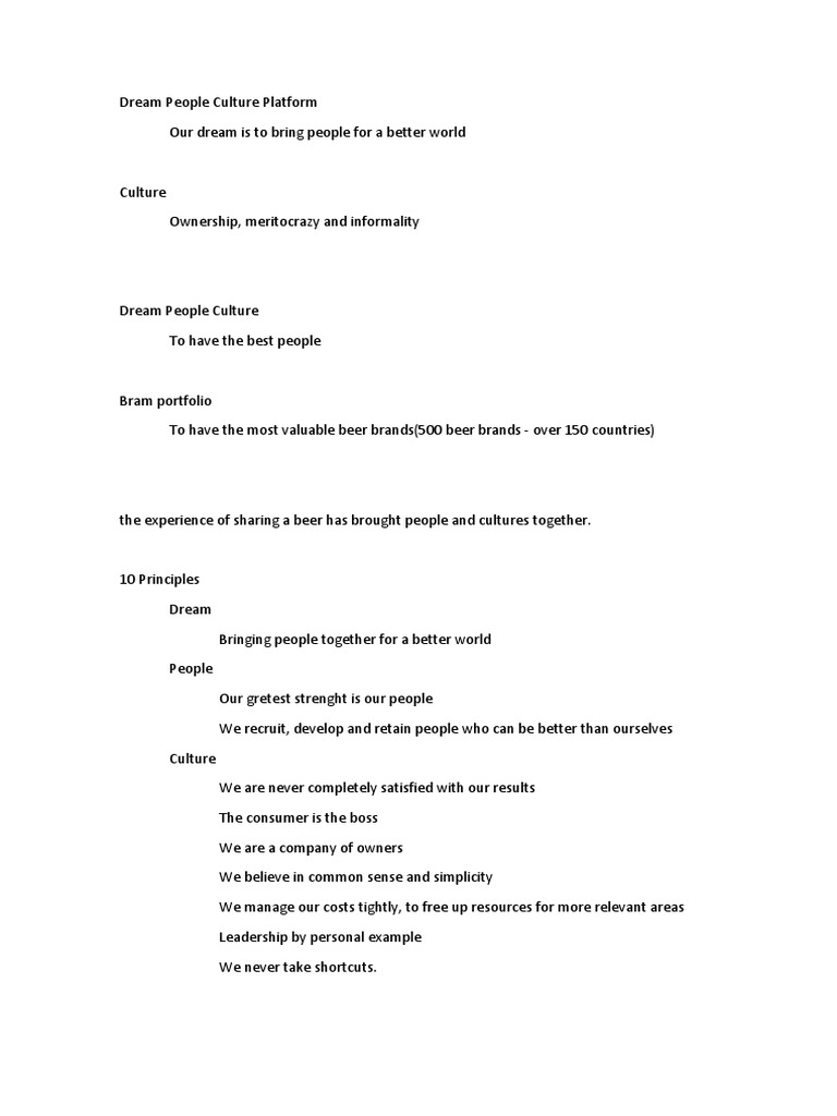 Ab InBev's 10 Cultural Principles | PDF