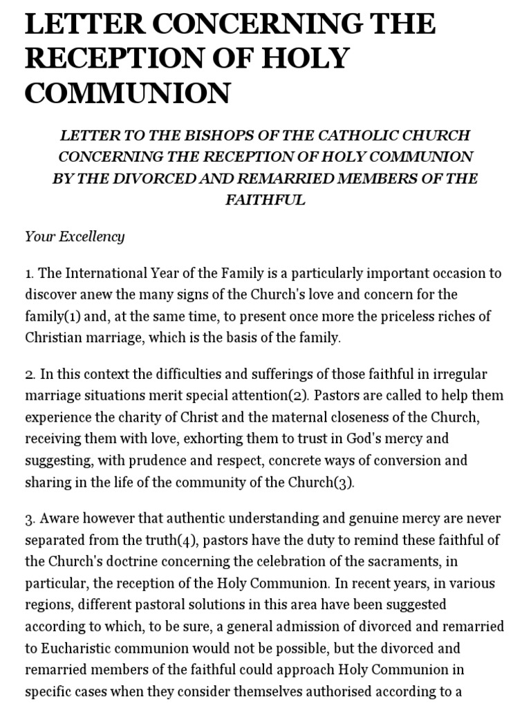 Letter Concerning The Reception of Holy Communion | Download Free PDF ...