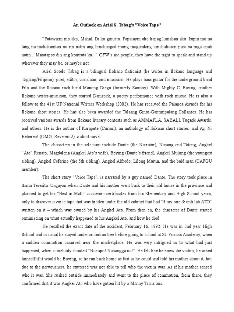An Outlook on Ariel S. Tabag's Voice Tape