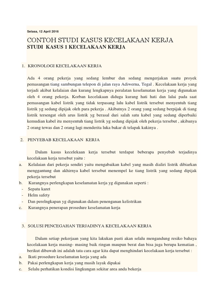 Contoh Studi Kasus K3