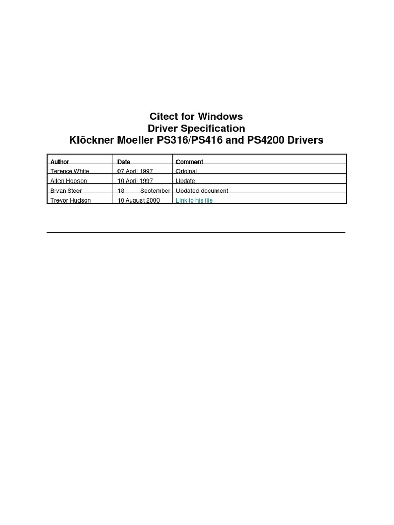 Citect For Windows Driver Specification Klöckner Moeller PS316/PS416 ...