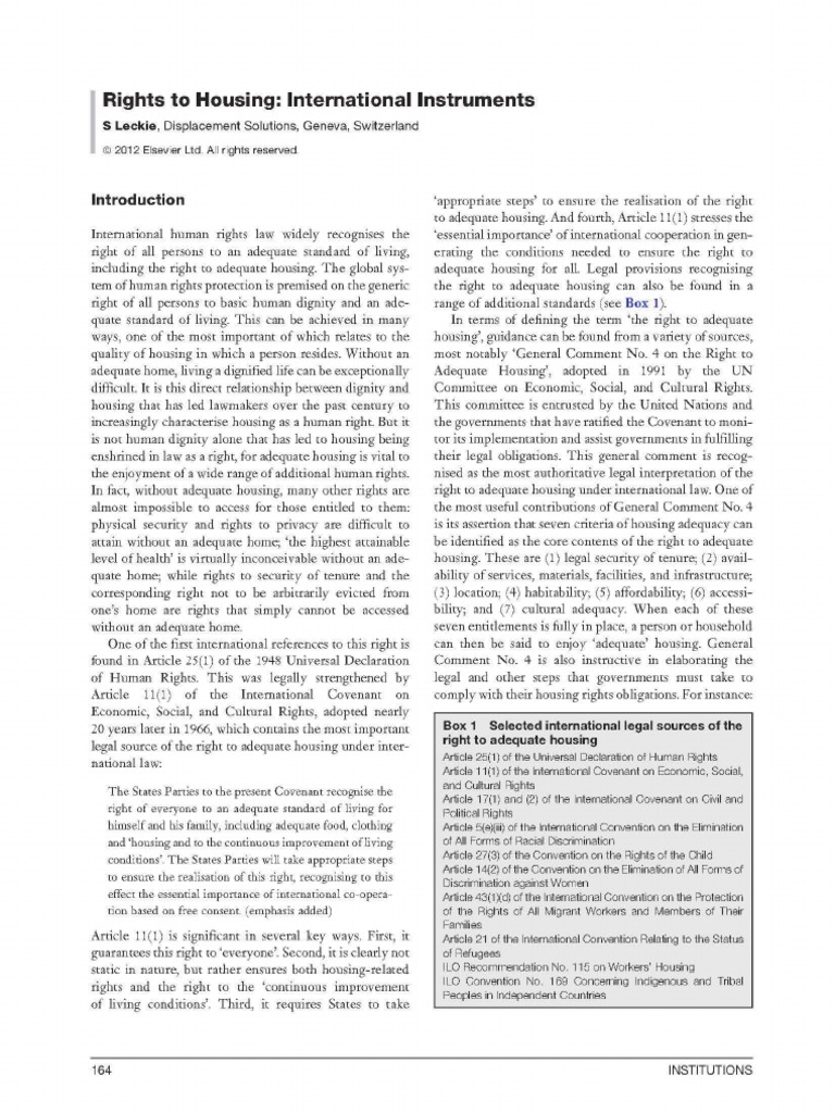 Rights To Housing Intl Instruments PDF Right To Housing Human