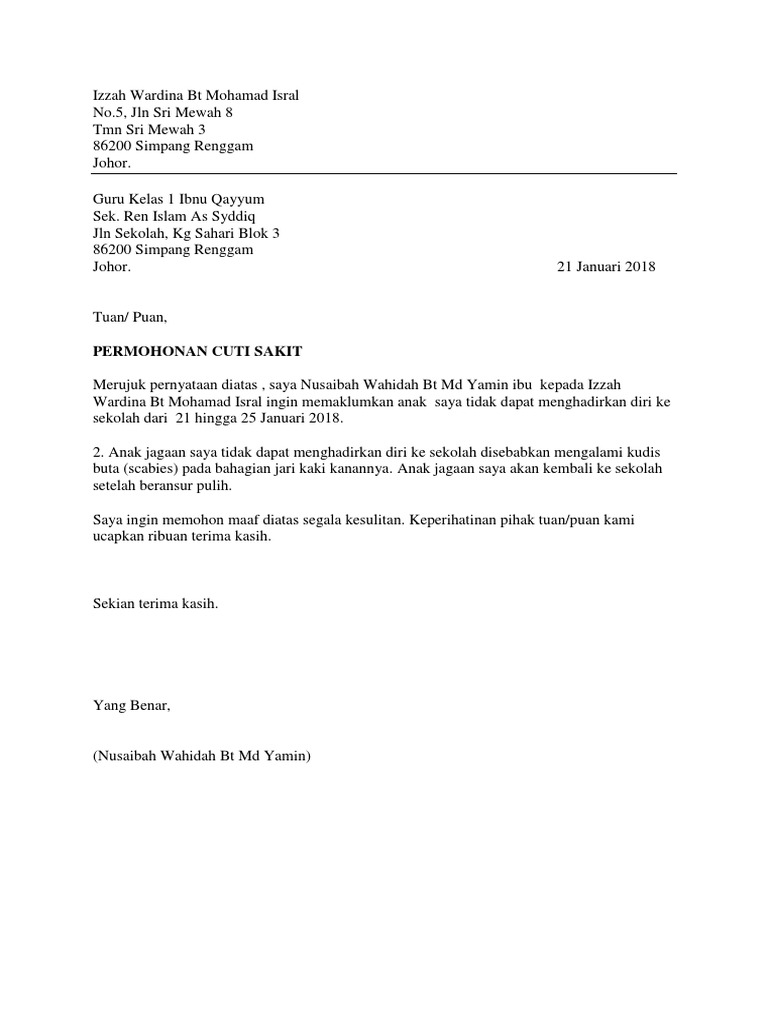 Surat Cuti Sakit Pdf