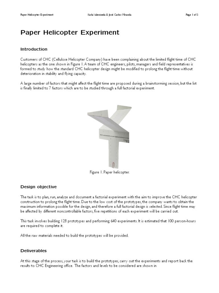 hypothesis for paper helicopter experiment