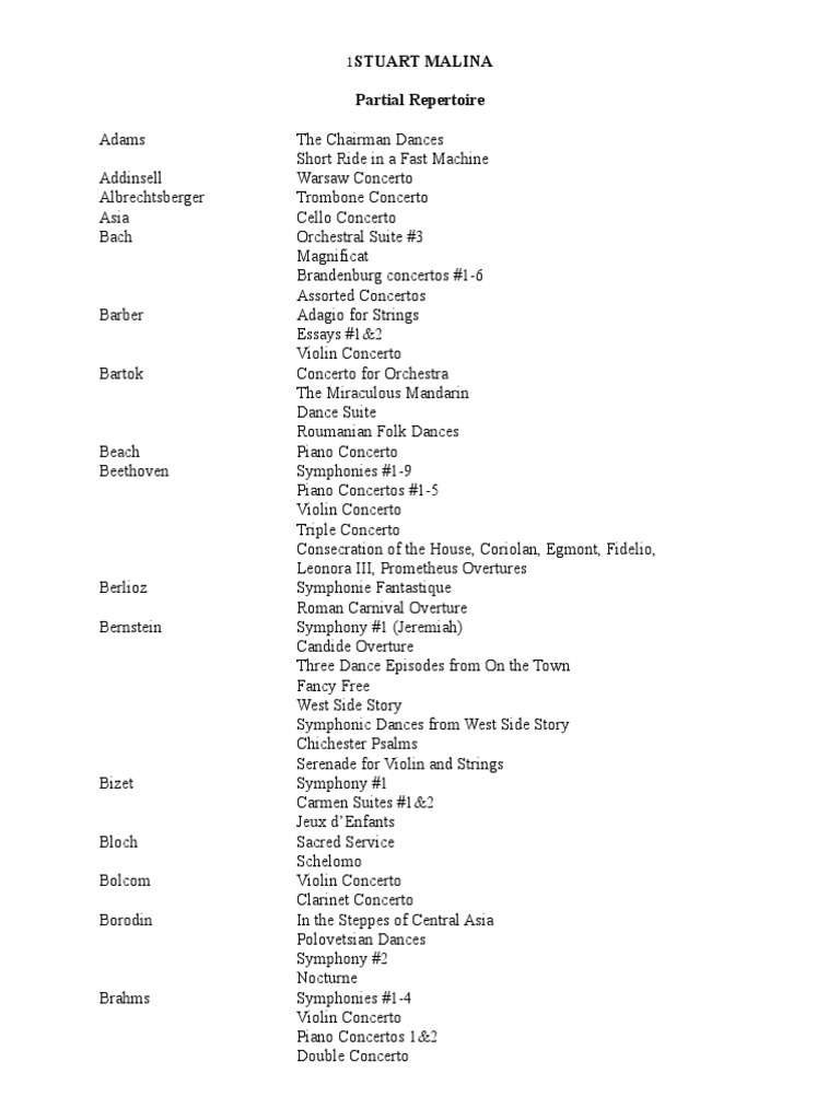 Comprehensive Orchestral Repertoire List | PDF
