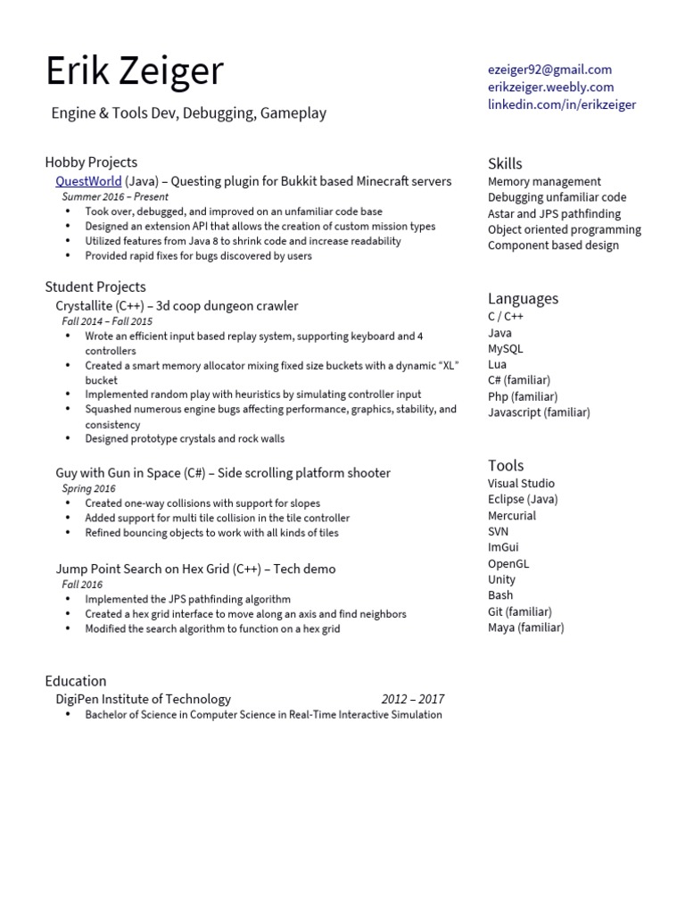 Erikzeiger Resume Nophone | PDF | Application Programming Interface | C++