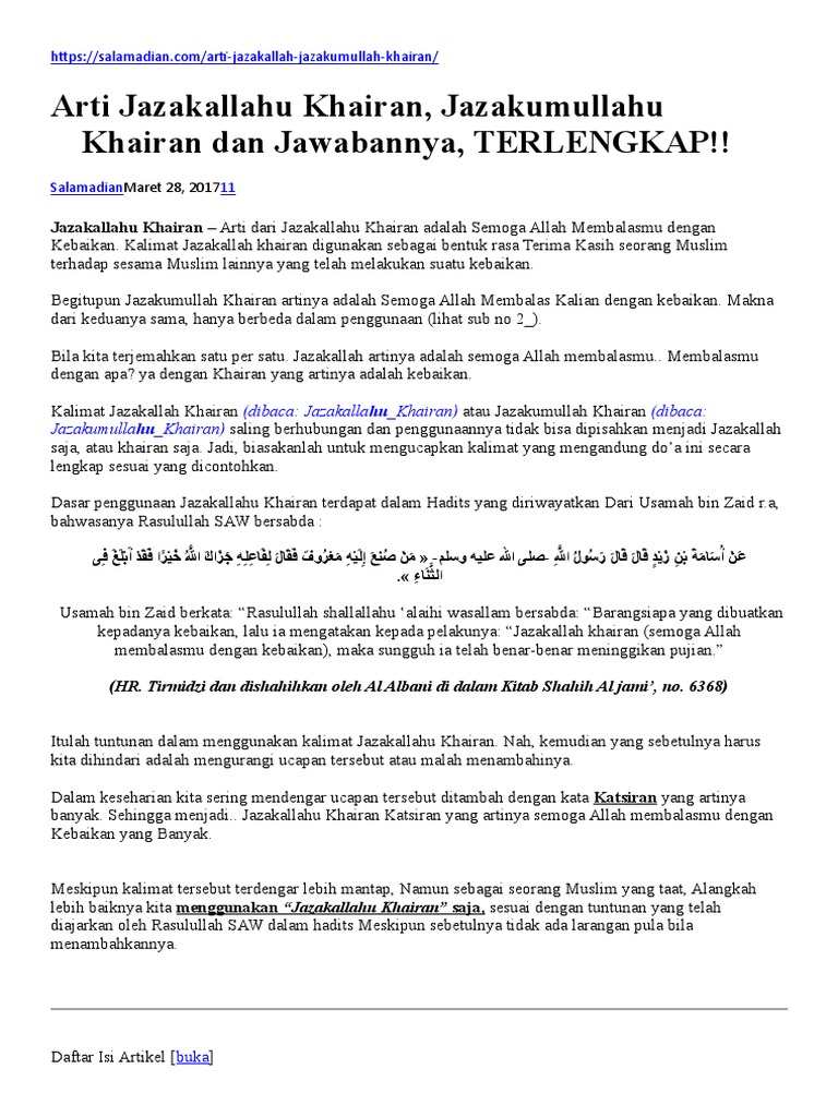 Yang Terbaik Mar Do Mak - Jazakallah Khairan Katsiran Bahasa Arab