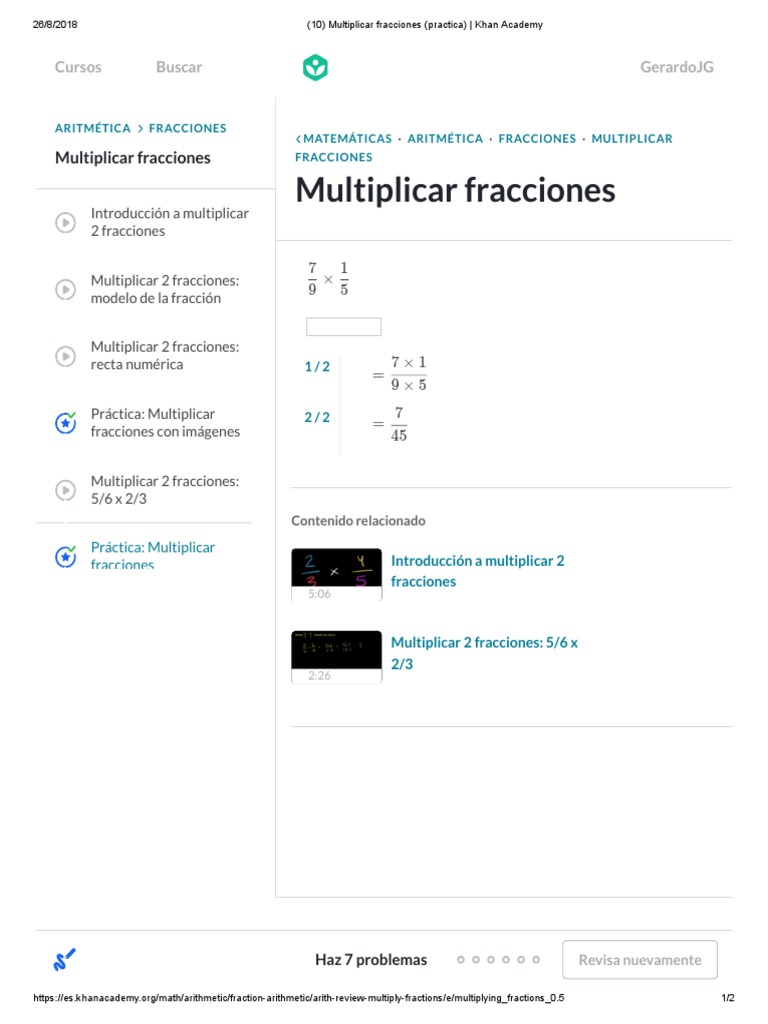 ..Multiplicar Fracciones (Practica) Khan Academy PDF Science Enseñanza de matemática