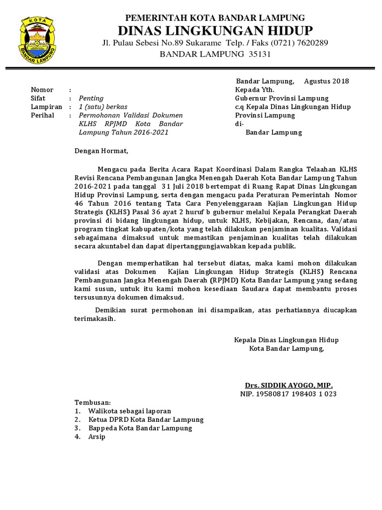 Contoh Surat Permohonan Ke Dinas Lingkungan Hidup