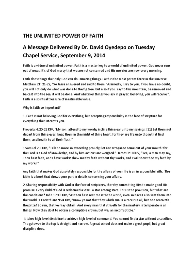 The Unlimited Power of Faith | PDF | King James Version | Faith