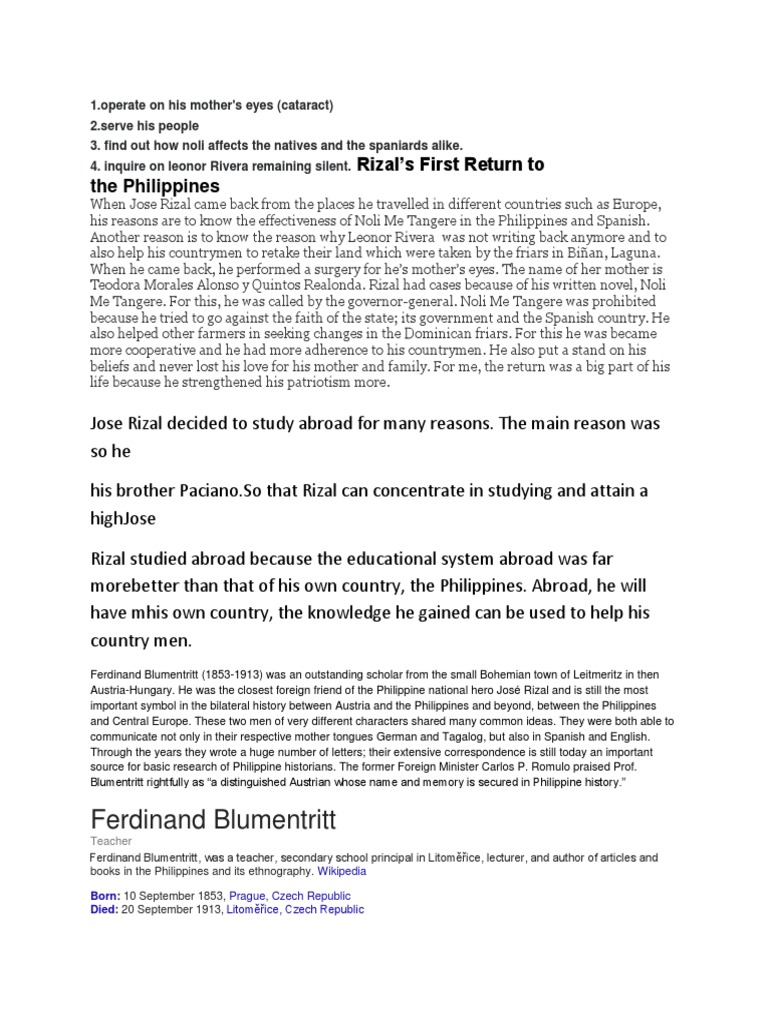 Ferdinand Blumentritt: Rizal's First Return To The Philippines | PDF ...