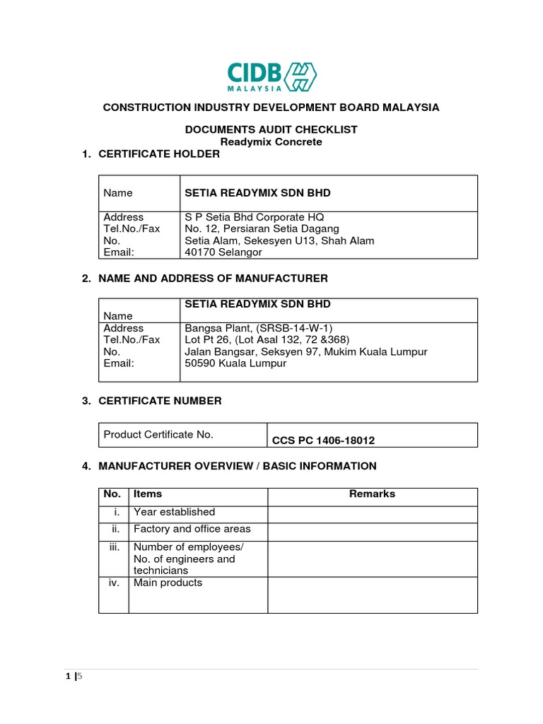 READY MIX CONCRETE PLANT DAILY MAINTENANCE CHECKLIST intelligence overview