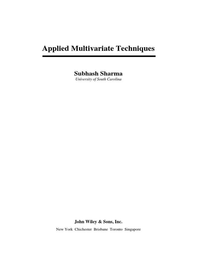 APPLIED MULTIVARIATE TECHNIQUES SHARMA PDF intelligence overview