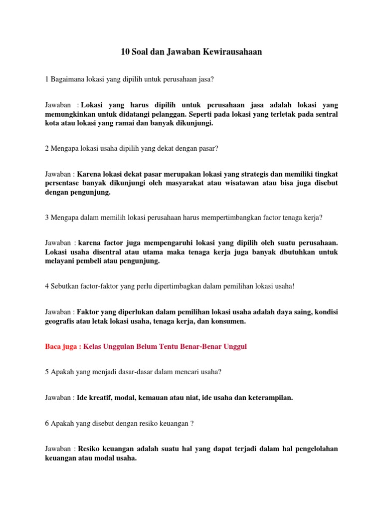Soal Essay Tentang Resiko Usaha Contoh Soal Pelajaran