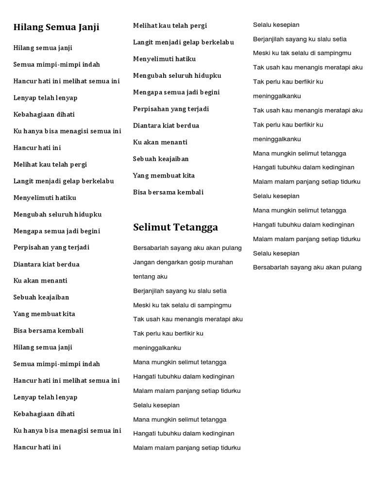 Hilang Semua Janji Semua Mimpi Mimpi Indah Hancur Hati Ini Nasi
