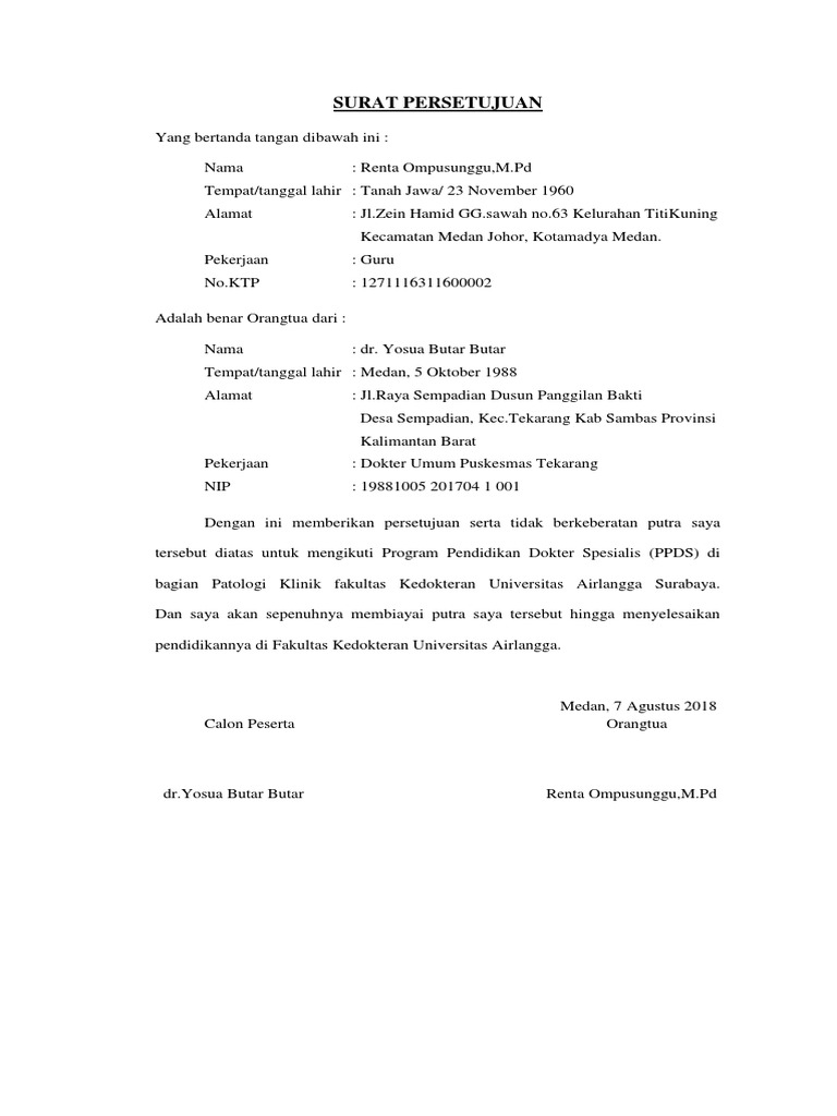 Surat Persetujuan Orang Tua