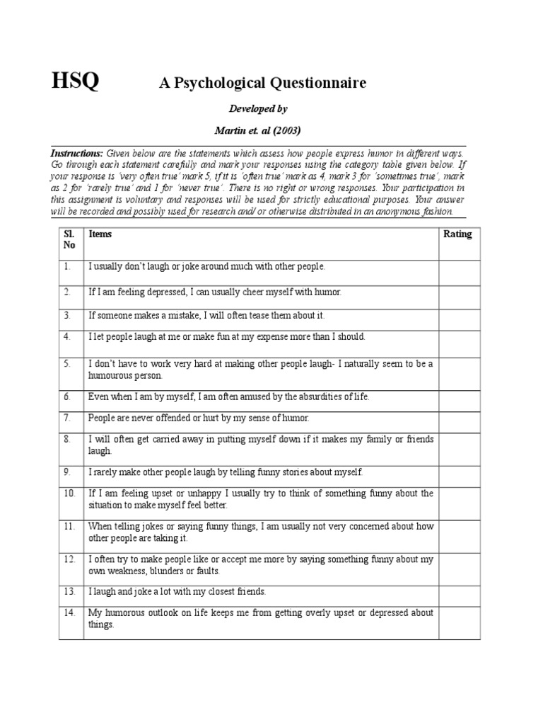 Humor Styles Questionnaire Overview | PDF | Humour | Laughter