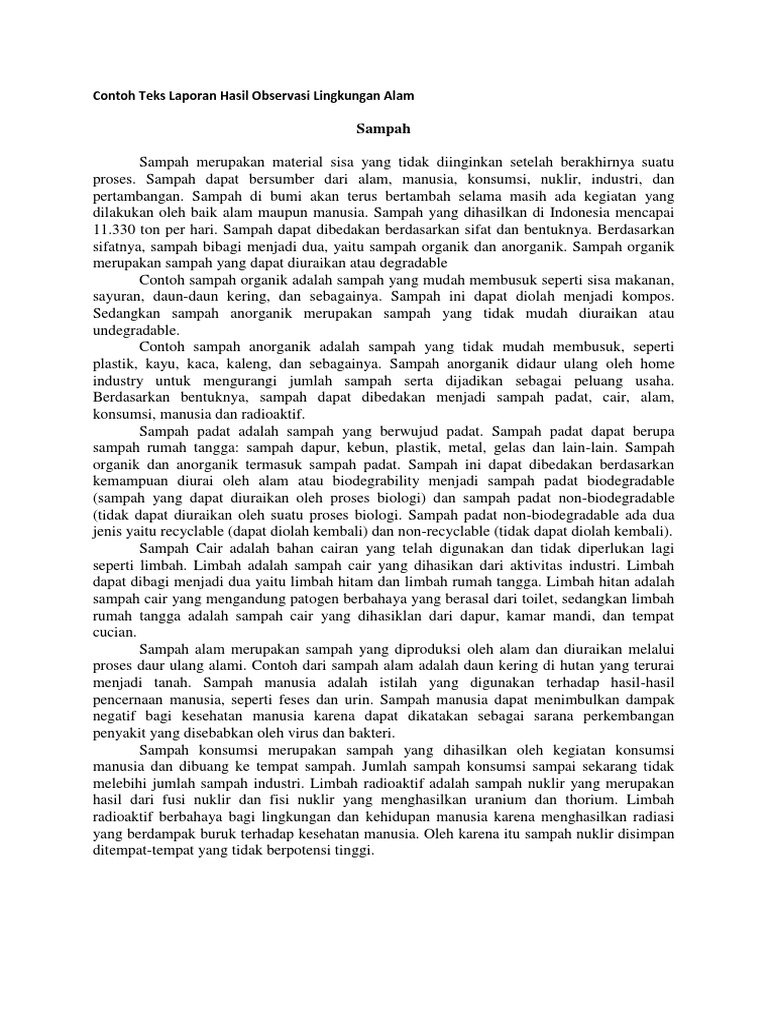 Contoh Teks Laporan Hasil Observasi