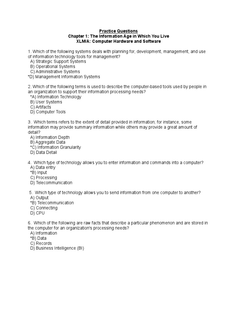 Practice Questions Chapter 1 The Information Age in Which You Live XLM