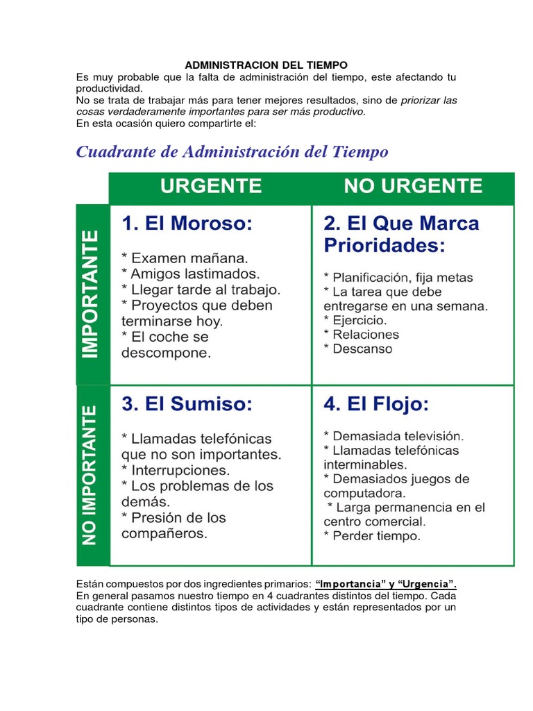 Cuadrantes de la Administración del Tiempo | PDF