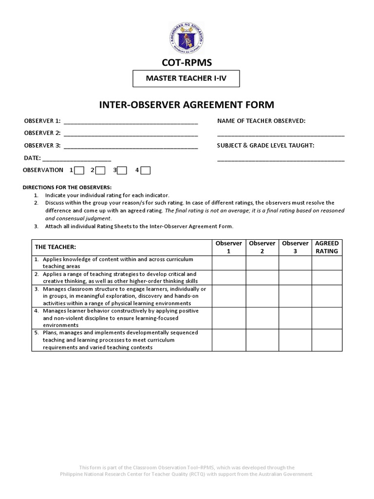 Inter-Observer Agreement Form 2025 | PDF