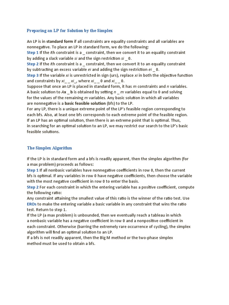 Standard Form LP Preparation & Simplex Method | PDF | Mathematical ...