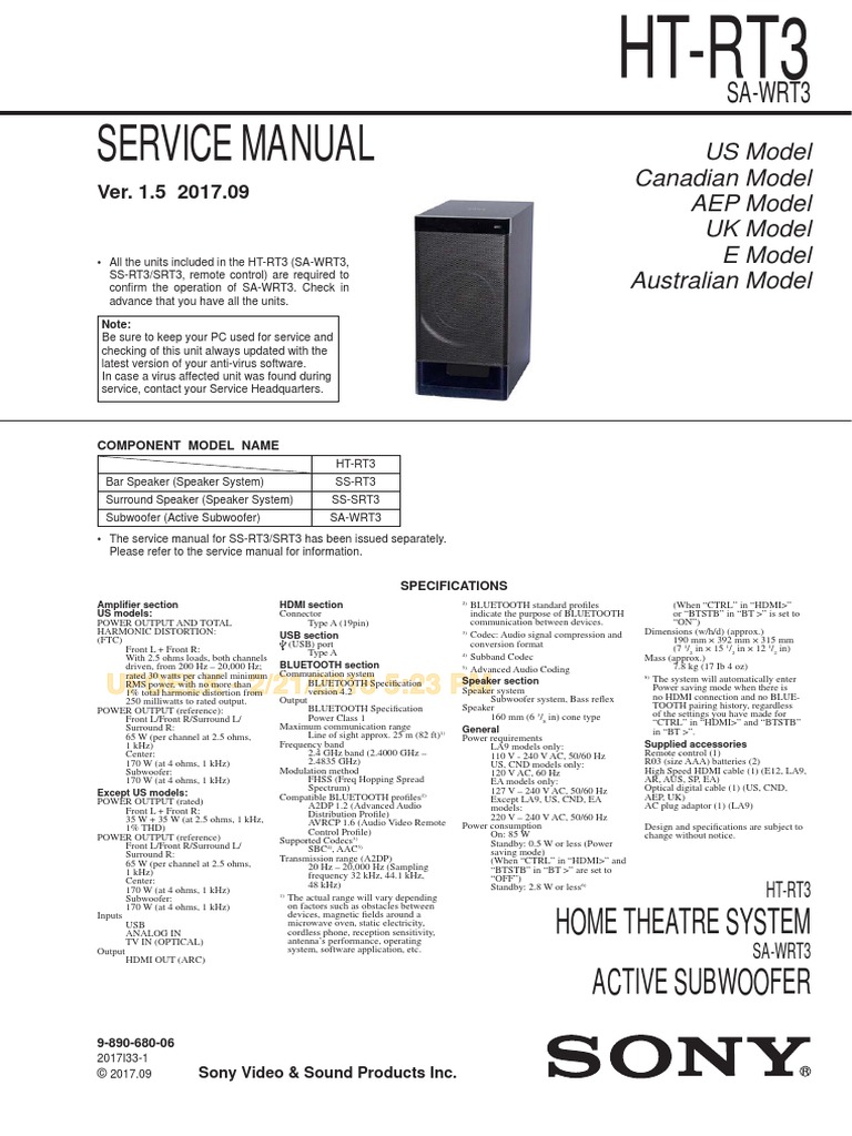 Sony Ht Rt3 Sa Wrt3 Ver 1 5 Pdf Soldering I Phone