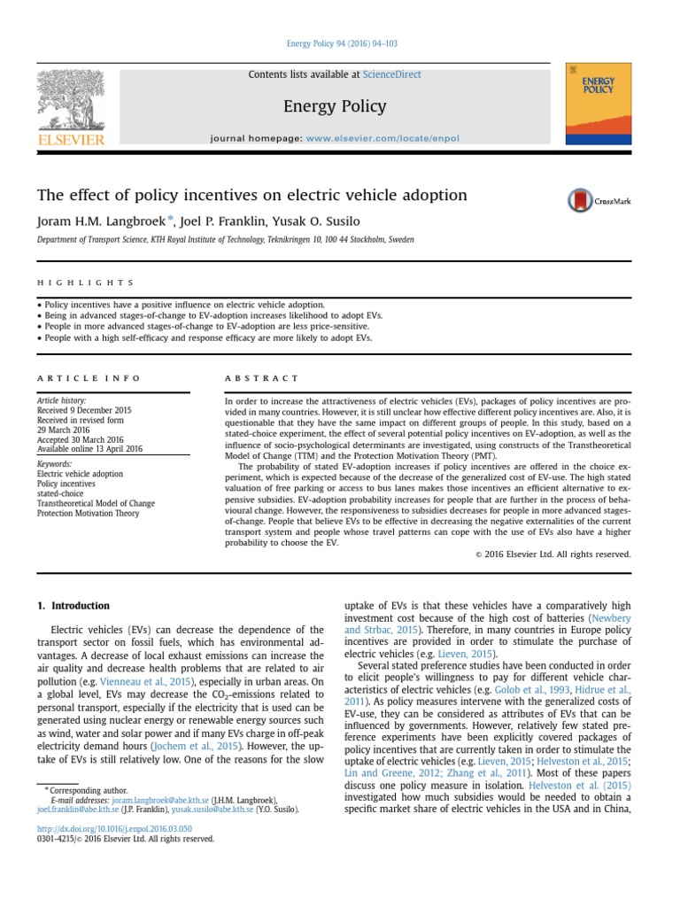 Impact of Policy on EV Adoption | PDF | Electric Vehicle | Motivation