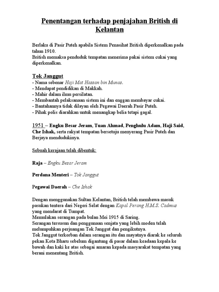 An Terhadap Penjajahan British Di Kelantan Pdf