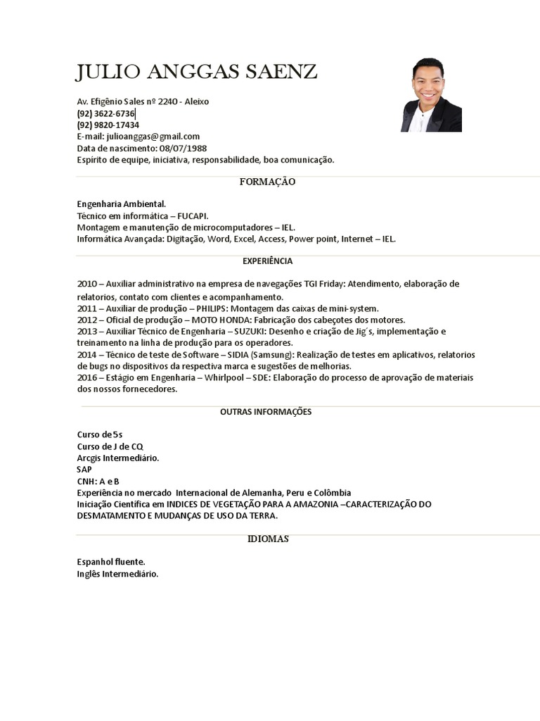 Mini Currículo de Julio Anggas Saenz | PDF | Negócios
