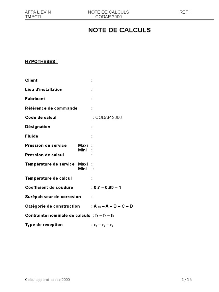 Calculs d'Épaisseur selon CODAP 2000 | PDF | Ingénierie mécanique ...