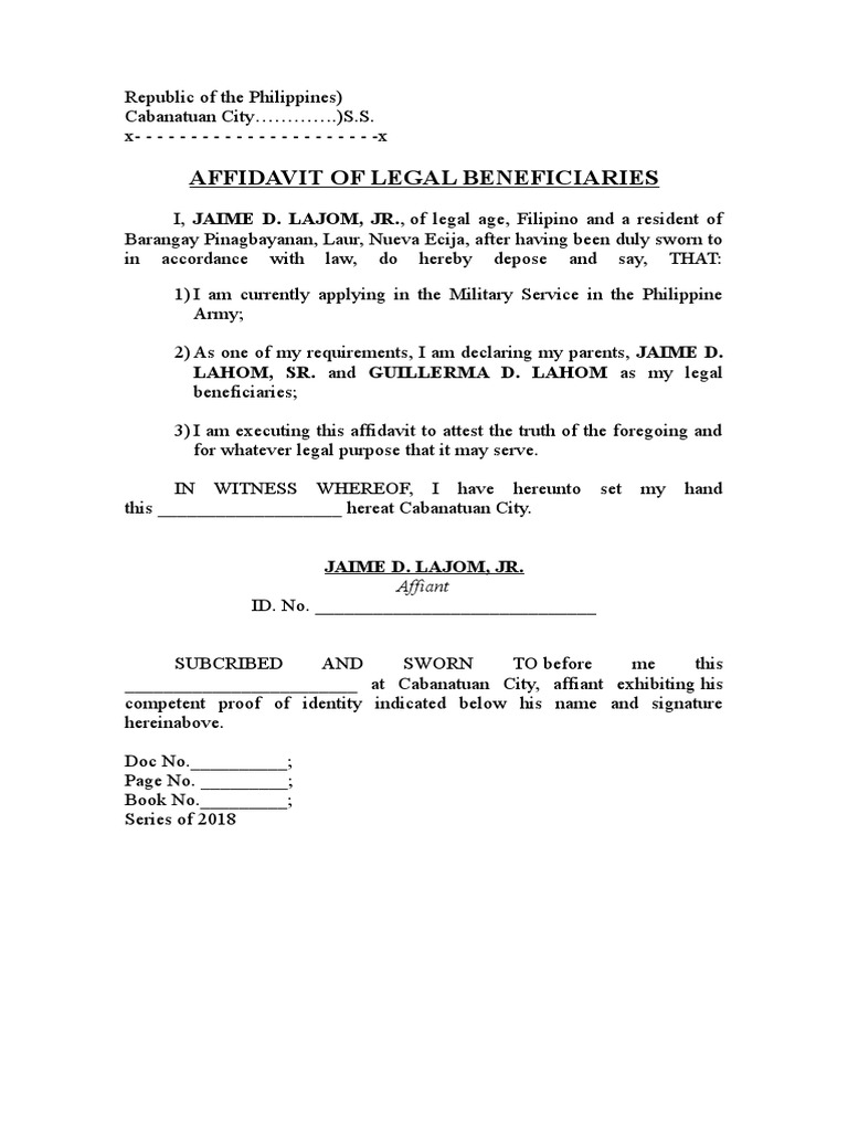 Affidavit of Legal Beneficiary Lajom PDF
