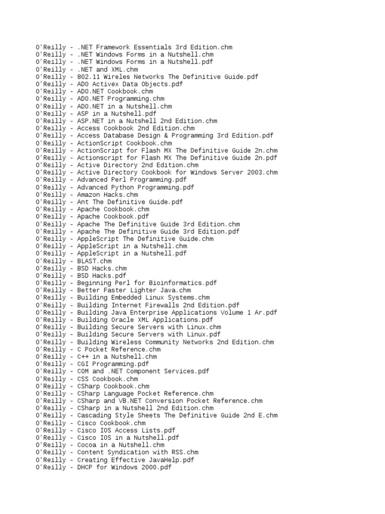 Books Oreilly Collection List PDF Java (Programming Language