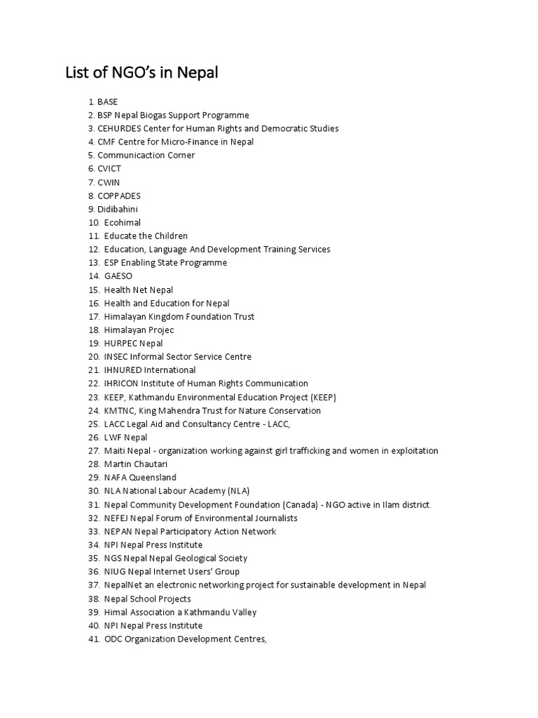 List of NGOs (1).pdf | Nepal | Community Development