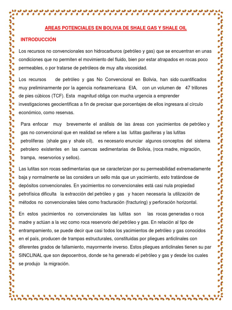 Potencial de Shale Gas y Oil en Bolivia | PDF | Gas de esquisto ...
