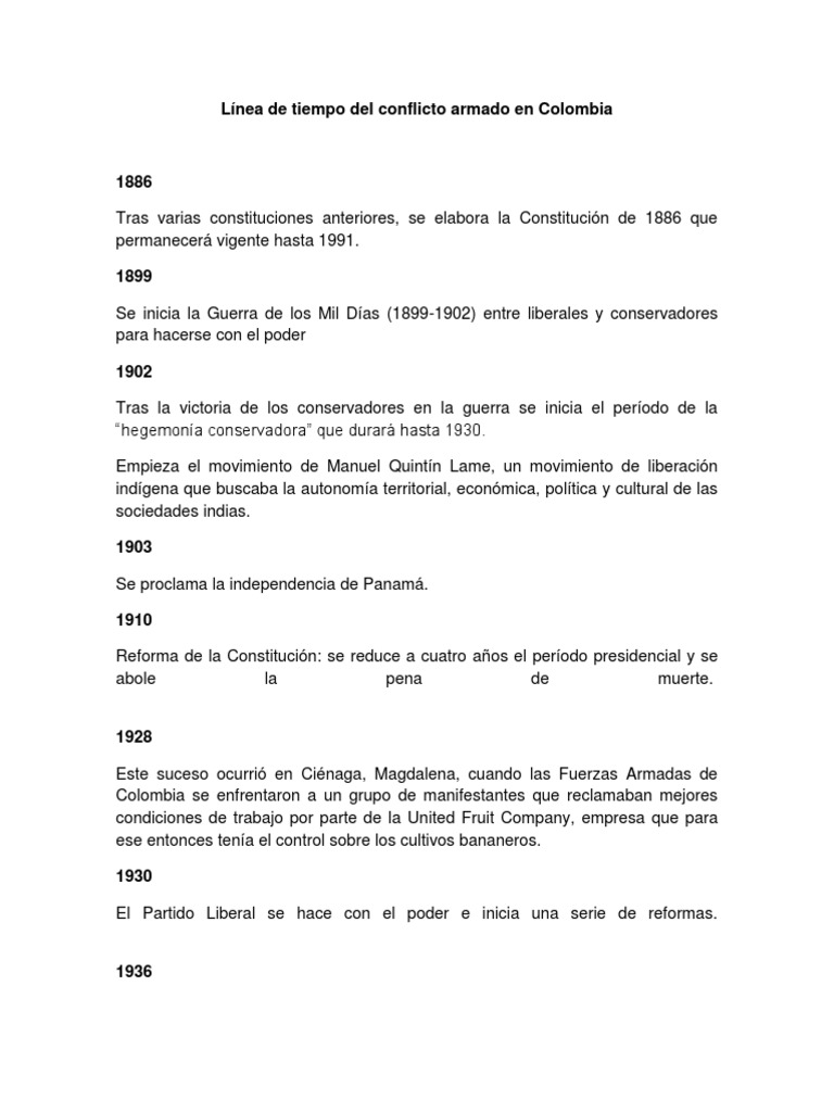 Línea de Tiempo Del Conflicto Armado en Colombia | PDF | Colombia ...