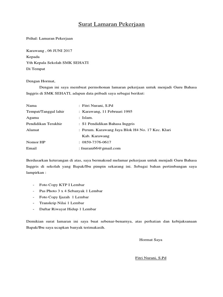 Surat Lamaran Pekerjaandocx