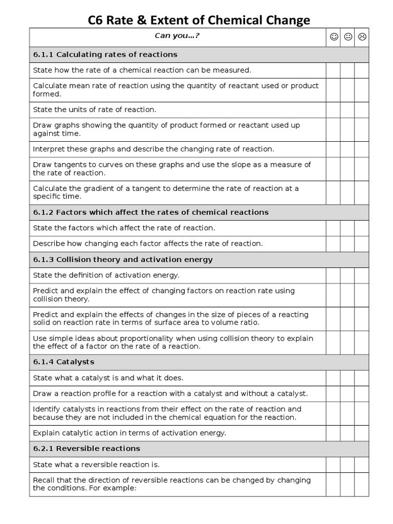 c6 Revision Checklist - Rate and Extent of Change | PDF | Chemical ...