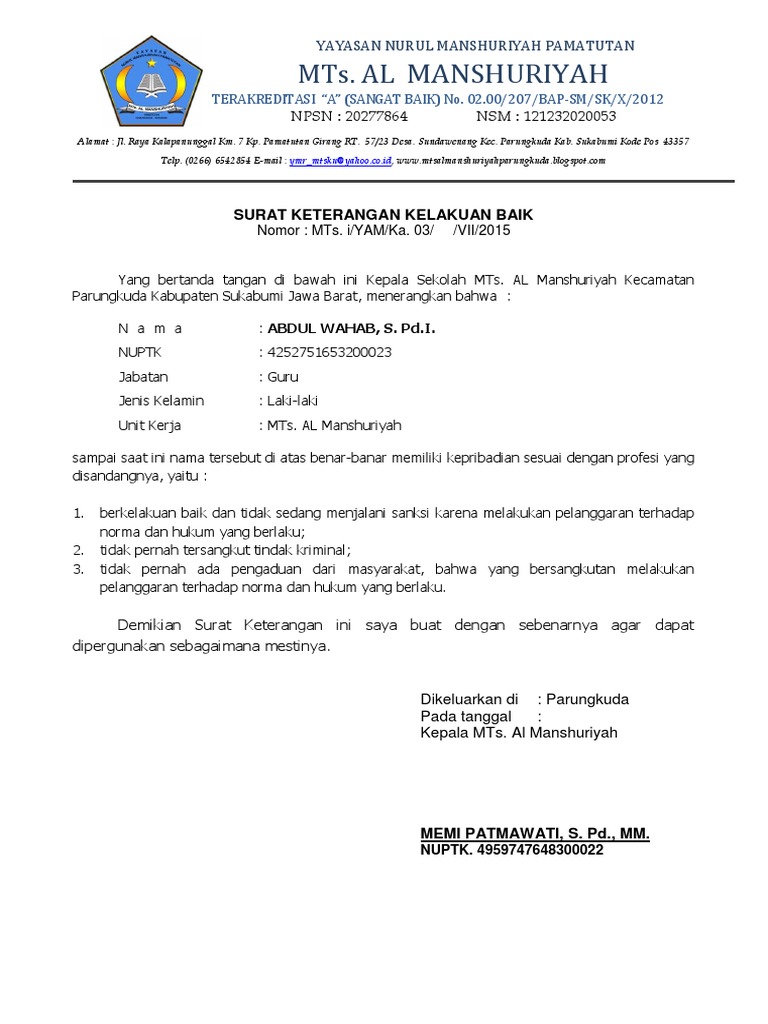 Contoh Surat Pelanggaran Kontrak