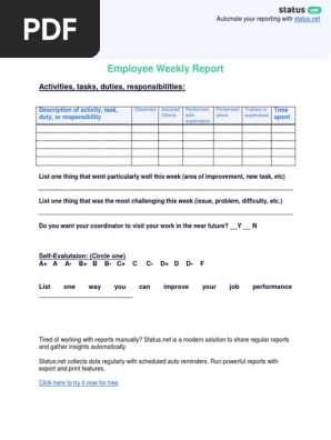 Weekly Report Template Employee Weekly Report