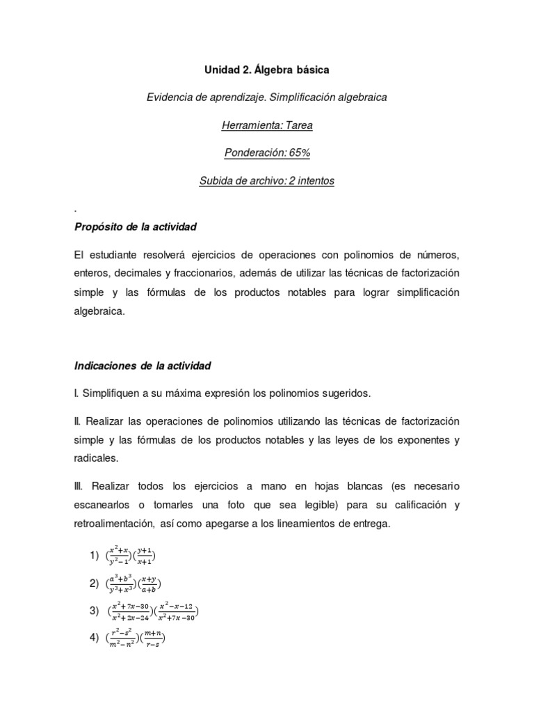 Unidad 2 Evidencia de Aprendizaje | PDF | Factorización | Enseñanza de ...