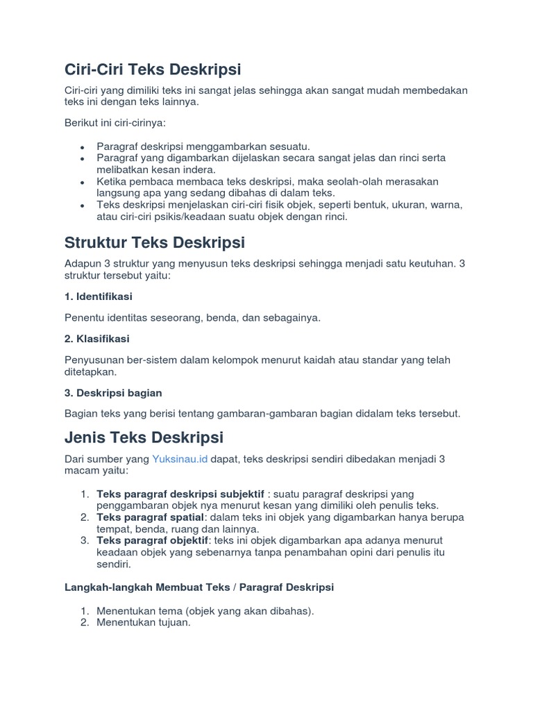 Ciri Teks Deskripsi Pdf