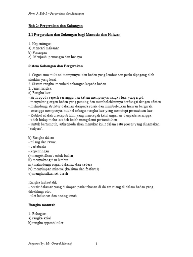 Biologi Tingkatan 5 Bab 2 Pergerakan Dan Sokongan Pdf