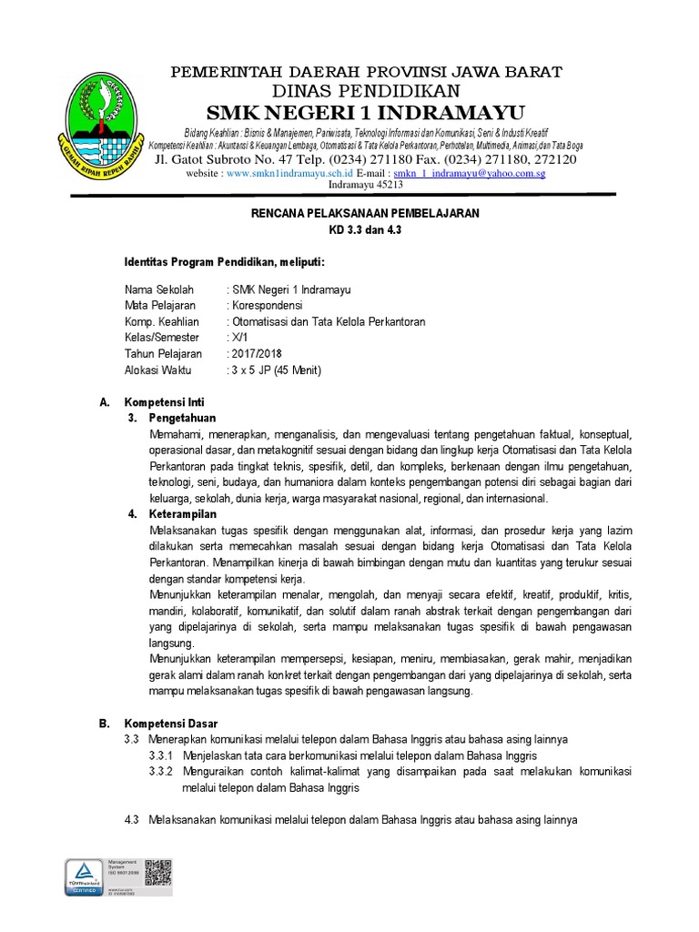 Rpp 3 Komunikasi Telepon B Inggris Pdf