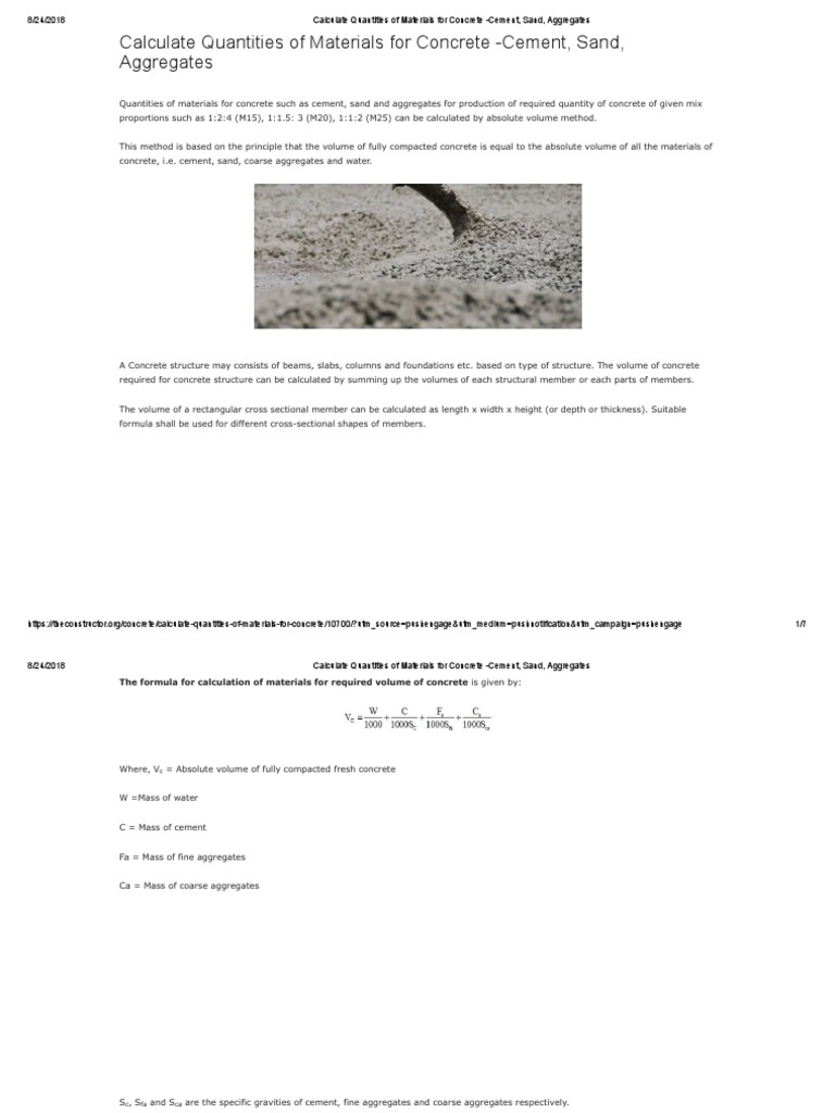 Concrete Material Quantity Calculation | PDF | Construction Aggregate ...