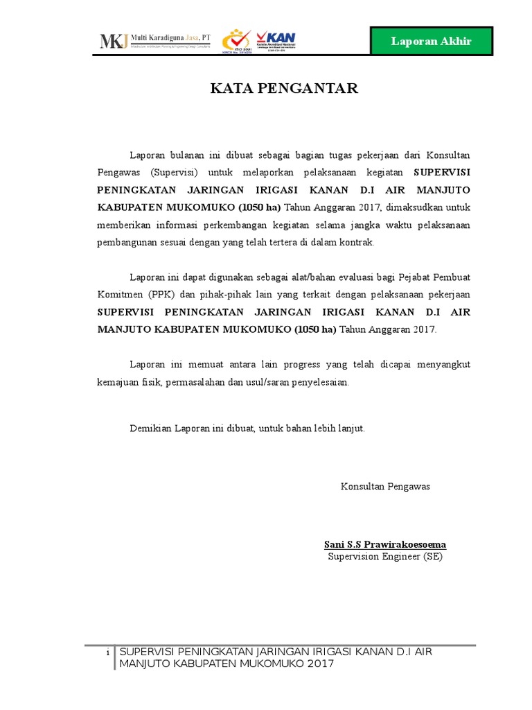 Daftar Isi Dan Kata Pengantar Laporan Akhir